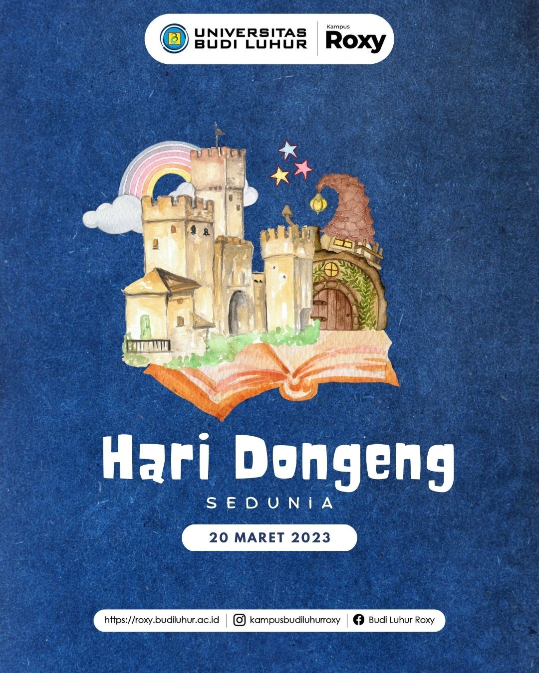 Hari Dongeng Sedunia dirayakan pertama kali oleh orang-orang Nordik atau Skandinavia di Eropa Utara pada 1991. Saat itu, mereka menyelenggarakan Alla Berattares Dag atau All Narrators Day.
.
.
Website :roxy.budiluhur.ac.id
Facebook : Budi Luhur Roxy
Whatsapp : 0821-1010-3908
Telp : (021)6328710
.
.
#UniversitasBudiLuhur
#BudiLuhurRoxy
#Pendaftaran
#GelombangDua
#MahasiswaBaru
#KampusJakarta
#KuliahEksekutif
#KuliahTerbaik
#KuliahSambilKerja
#KuliahKaryawan
#KuliahMurah
#KuliahMalam
#KelasKaryawan
#KuliahFlexible
#KuliahBerkualitas
#KampusSeru
#BlendedLearning
#KampusCerdas
#KampusIndonesia